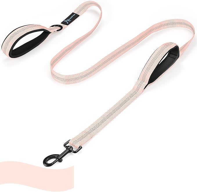 Dog Leash for Large Medium Dogs 6Ft x 1" Reflective Stitching Large Leash with 2 Traffic Padded Handles Dog Lead Rope for Running Walking Training (Light Pink 1 Pack) by PuppyDoggy