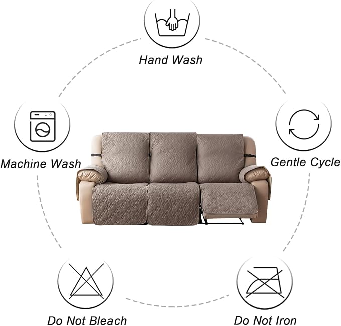 Genina Waterproof Couch Cover for Reclining Couch 3 Seater Non-Slip, Washable Recliner Sofa Covers for 3 Cushion Couch, Furniture Covers Couch Protector for Dogs Pets Kids (Taupe, Recliner Sofa) - Image 9