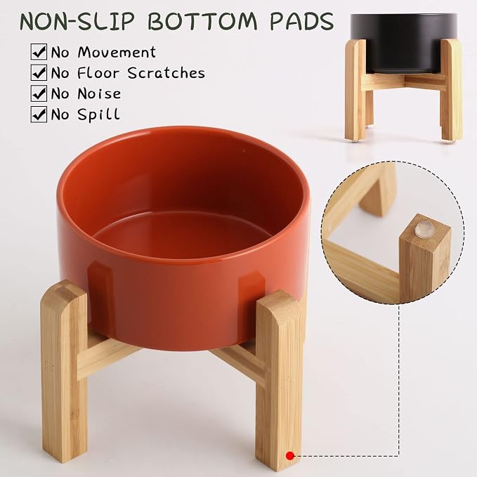 Petygooing Rust Red Elevated/Raised Ceramic Dog Bowl for Small Breeds, Dog Food Water Dish with Stand,Pet Feeding Bowl with Anti Slip Rubber for Cats and Small Dogs Puppy 13.5 OZ (5.1In / 1.7 Cups) - Image 2