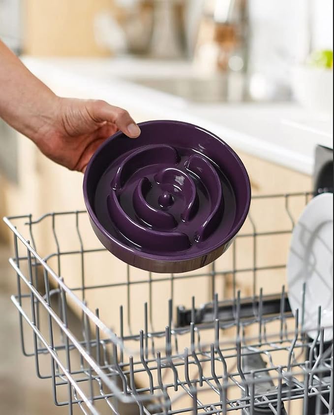 LE TAUCI Ceramic Slow Feed Dog Bowls, Elevated for Small and Medium Breed Dogs, Anti-Gulping Pet Feeding Dishes, Maze Purple, 1.5 Cups - Image 7