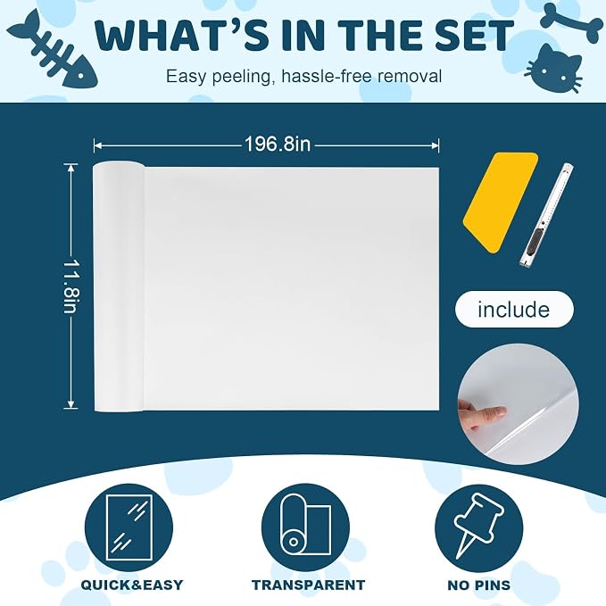 Transparent Cat Scratch Furniture Protectors 12x196.8in Scratch Guards | transparent guards, heavy-duty anti-scratch, safe for leather, fabric, wood, peel-and-stick, residue-free removal - Image 2