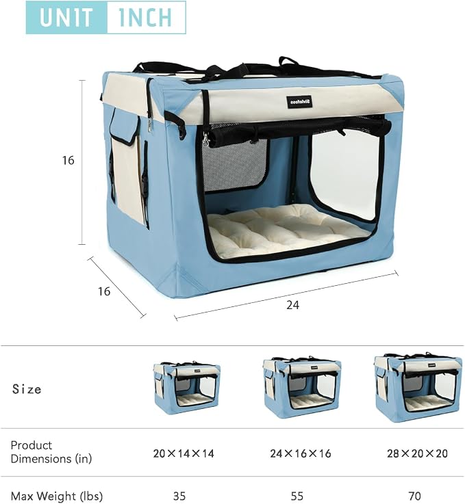Large Cat Carrier Collapsible Travel Dog Crate Portable Soft-Sided Pet Kennel with Super Soft Warm Plush Pillow for Indoor and Outdoor 24x16x16in,Sky Blue - Image 5