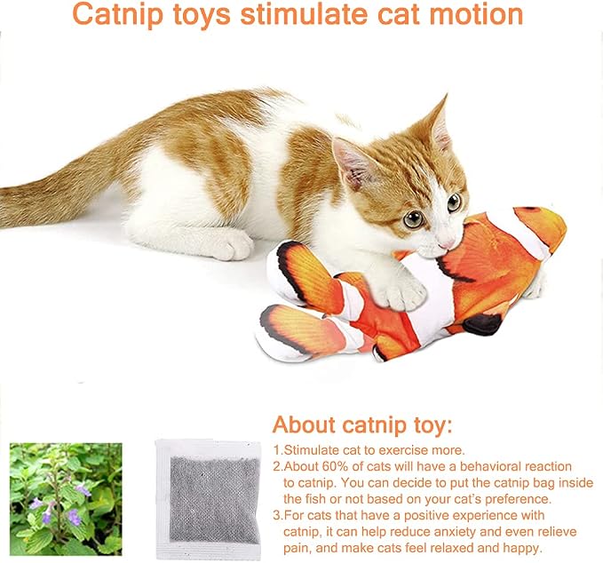 Tocirelo Cat Toy Flopping Fish - Interactive Cat Toy for Indoor Bored Cats | Automatic Moving Floppy Fish Dog Toy, 11" Realistic Electric Kitten Kicker Exercise Stuff with Catnip SilverVine - Image 2