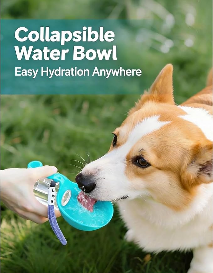 Portable Dog Water Bottle with Collar Clip, 10oz Leak-Proof Travel Pet Water Dispenser with Food-Grade PETG Bowl for Walking, Hiking & Outdoor Activities - Blue - Image 2
