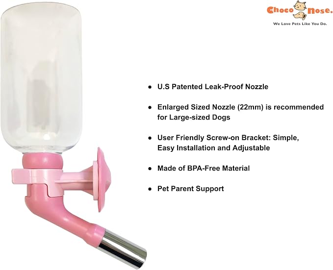 Choco Nose No-Drip Water Bottle for Large Dogs (Over 50 lb) – Leak-Proof Patented 22mm Nozzle Helps Prevent Mess & Spills, BPA Free Cage & Crate Mount Feeder for Kennels, 16.9 fl oz (C570) - Image 3