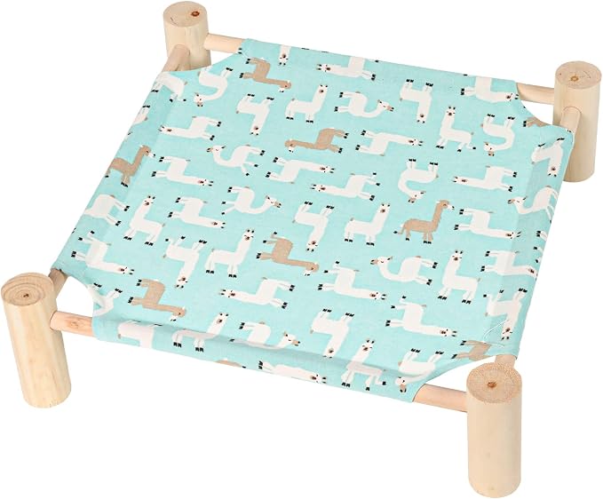 Patas Lague Cat Hammock Bed Small Eleveted Dog Bed 19x19 in Alpaca | Brethable Wooden Pet Bed, Cooling Rabbit Cot, Outdoor Cat Furniture For Summer by PatasLague