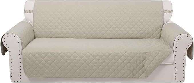 Reversible Couch Cover for 3 Cushion, Sofa, Beige/Beige | Couch Cover for Sofa, Pet Friendly Water Repellent Couch Sofa Cover, Washable Furniture Protector with Elastic Straps by LuxshareHome