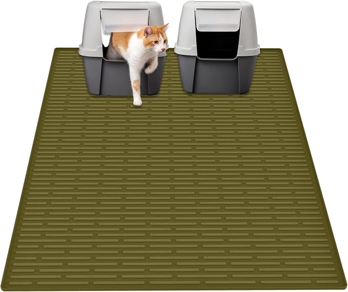 40"x30"(100cmx75cm) Extra Large Silicone Cat Litter Mat, XXL Litter Trapping Mat for Under Litter Box, Non-Slip Waterproof Kitty Litter Catcher, Easy to Clean Mat for Cats, Avocado Green by WelcometoULTIBE