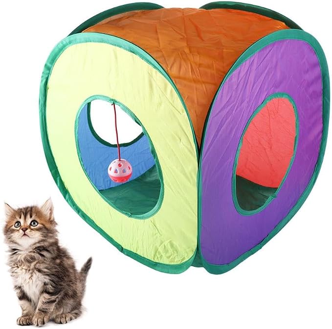 Cat Tunnel with Bell Ball Square Collapsible Cat Cube Toy for Cats Kittens Puppy Toys Pet Accessories - Image 8