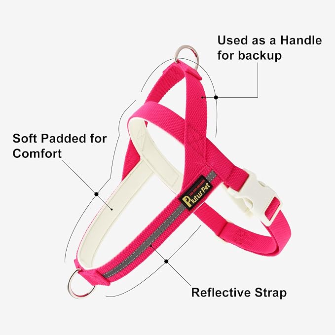 Plutus Pet Cotton Dog Harness and Leash Set, Reflective and Soft Padded, Quick Fit Vest Harness, for Small, Medium and Large Dogs, Hot Pink, L - Image 2