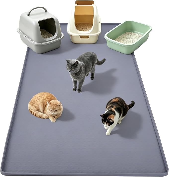 Cat Litter Mat, 51x25.6in Waterproof Silicone Litter Box Mat, Grey | XL Cat Mat Fits 1-3 Litter Boxes, Litter Trapping Mat with Raised Edges, Non-Slip Bottom, Easy Clean Kitty Litter Mat by Colewin