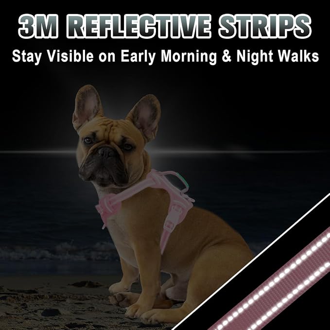BARKBAY No Pull Dog Harness Large Reflective Dog Harness with Front Clip and Easy Control Handle for Walking Training Running with ID tag Pocket(Baby Pink,S) - Image 7
