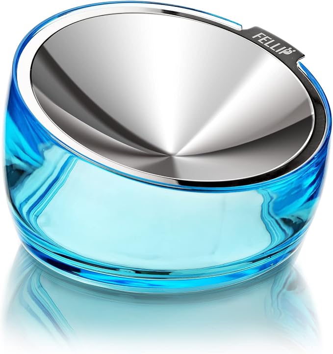 Felli Pet Oblik Whisker Fatigue Cat Food Bowl Raised Stainless Steel Shallow Dish, Pet Design Anti Vomit Tilted Metal Plate Feeder Elevated Acrylic Base(Sapphire, 0.5 Cups Shallow Dish) by Felli