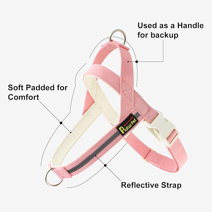 Plutus Pet Cotton Dog Harness and Leash Set, Reflective and Soft Padded, Quick Fit Vest Harness, for Small, Medium and Large Dogs, Pink, XS - Image 2