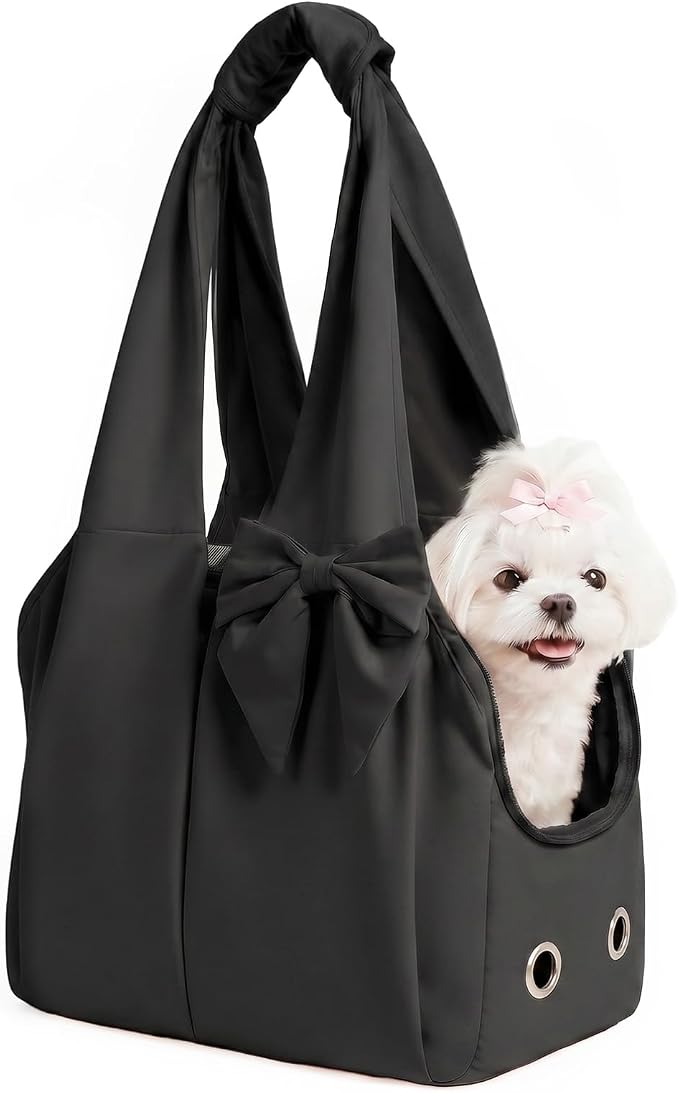 Fashion Dog Purse Carrier for Small Dogs and Cats, Soft-Sided Puppy Tote Bag Under 15 lbs, Lightweight Pet Carrier with 4 Pockets, Smart Zipper Lock, Pet Travel Bag for Travel Outdoor(Black) by Unknown