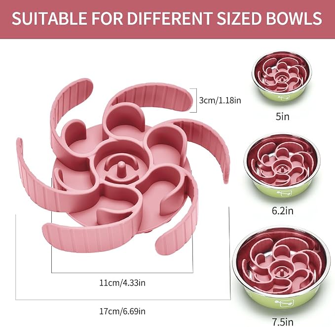 Slow Feeder Dog Bowls Insert,Third Generation upgradedSuper Firm Eating Bowl（Cuttable） for Large Breed and Medium Small Size Compatible with Regular Elevated Metal Glass Dog Bowl (Pink) - Image 6