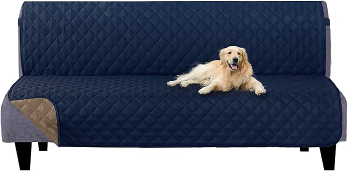 U-NICE HOME Futon Sofa Covers 68''Armless Couch Cover, Navy/Taupe | Washable, Pet Friendly, Elastic Straps, Water Repellent, Furniture Protector Mat by U-NICEHOME