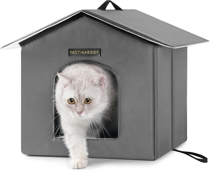 Outdoor Insulated Cat House for Feral Medium Cats Weatherproof | Indestructible windproof shelter with mat & clip, insulated waterproof design, fits stray & feral cats for winter outdoor use by Rest-Eazzzy