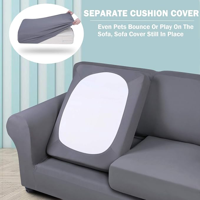 hyha Stretch Couch Covers, Chair/Sofa Covers, Armchair Slipcover for Dogs | Floral Pattern, Printed, 2 Pieces, Separate Couch Cushion Slipcover, Soft Chair Cover with Elastic Bottom for Pets (Armchair) - Image 2