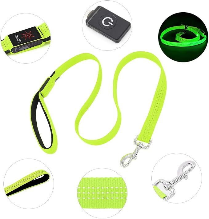 Illumifun LED Dog Leash, 4FT Reflective Light Up Dog Leash, Safety Flashing Dog Lead Light Glow in the Dark (Green Ⅲ) - Image 6