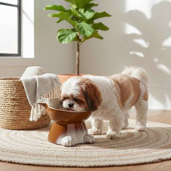Nihow Elevated Ceramic Dog Bowls: 6.5 Inch Raised Dog Bowl for Food & Water | Food Safe Bowl for Medium/Small Size Dogs - Brown Puppy Bowls for Protecting Pet's Spine(1 PC) - Image 7