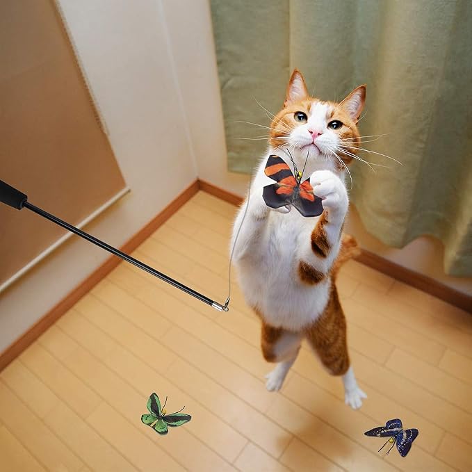 AWOOF Butterfly Cat Wand Cat Toys Set, Realistic Crinkle Catnip Butterflies Kitten Toys with Retractable Interactive Cat Wand 11 PCS Cat Toys for Indoor Cats | Butterfly Cat Toys Set, Crinkle Catnip Butterflies Kitten Toys with Retractable Interactive ... - Image 4
