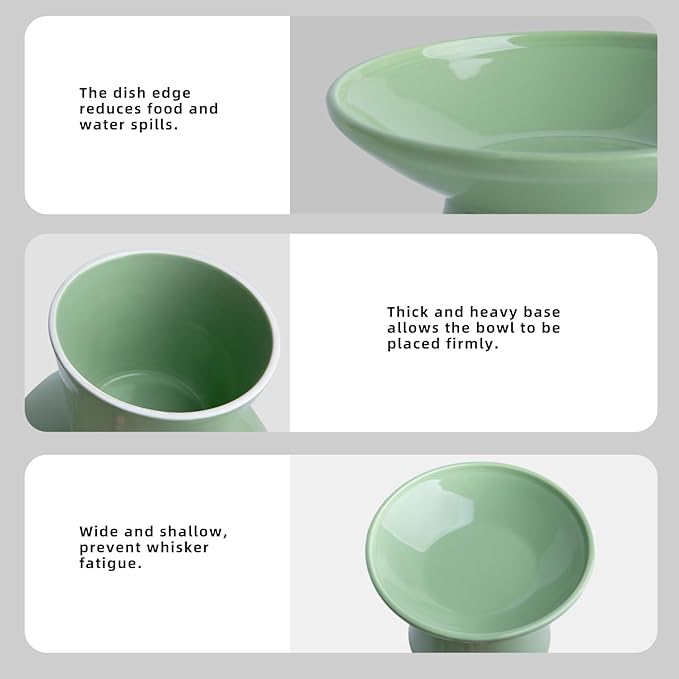 Ceramic Elevated Cat Bowls - 6.2 Inch Extra Wide Raised Cat Food and Water Bowl Set for Indoor Cats, Whisker-Friendly Ceramic Cat Dish for Elder Big Cats & Small Dogs,Green,4 Pack - Image 4