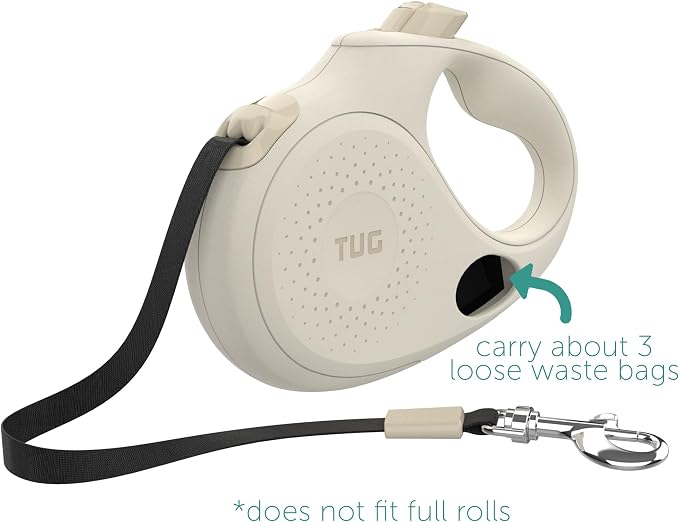 TUG Oval 360° Tangle-Free Retractable Dog Leash with Integrated Waste Bag Dispenser (Large, Cream) - Image 2