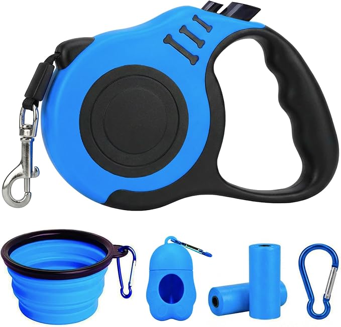 PETIMP Retractable Dog Leash Lightweight 16FT Leash Set | with Folding Bowl,Dispenser,Rubbish Bags, for Small Medium Dogs(Blue) by PETIMP