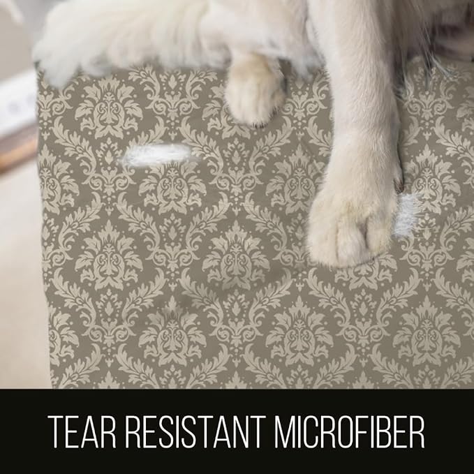 Sofa Shield® Couch Sofa Slip Cover for Dogs with Strap, Damask Latte Ivory | Reversible Furniture Protector, Stain and Tear Resistant Cushion Cover, Machine Washable Slipcover for Pets, Cats 70 inch - Image 3