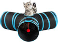 3 Way Cat Tunnel Collapsible Fun Pet Play Tube Toys for Cats, Kittens, Puppies & Rabbits - Portable Tunnel with Hanging Ball for Indoor Play, Hideout & Exercise by Bigladious