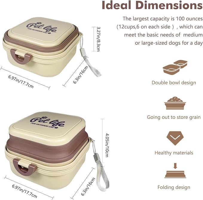 Collapsible Dog Bowls, Travel Food and Water Double Bowl for Cats & Dogs, 2-in-1 Portable BPA-Free Feeding Solution, Perfect for Traveling, Camping & Walking (L/ 100oz) - Image 3
