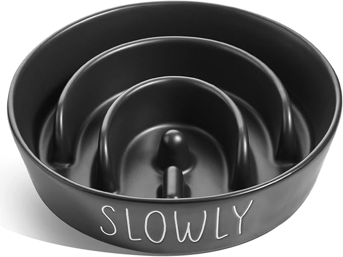 LE TAUCI PET Ceramic Slow Feeder Dog Bowl - 3 Cup Puzzle Maze for Medium & Large Breeds, Puppies & Fast Eaters, Pet Food Dish Black by LETAUCIPET