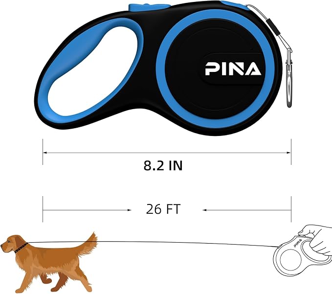 PINA Retractable Dog Leash, 26ft Dog Leash for Small Medium Large Dogs Up to 110lbs, 360° Tangle-Free Strong Reflective Nylon Tape, with Anti-Slip Handle, One-Handed Brake, Lock - Black Blue - Image 5