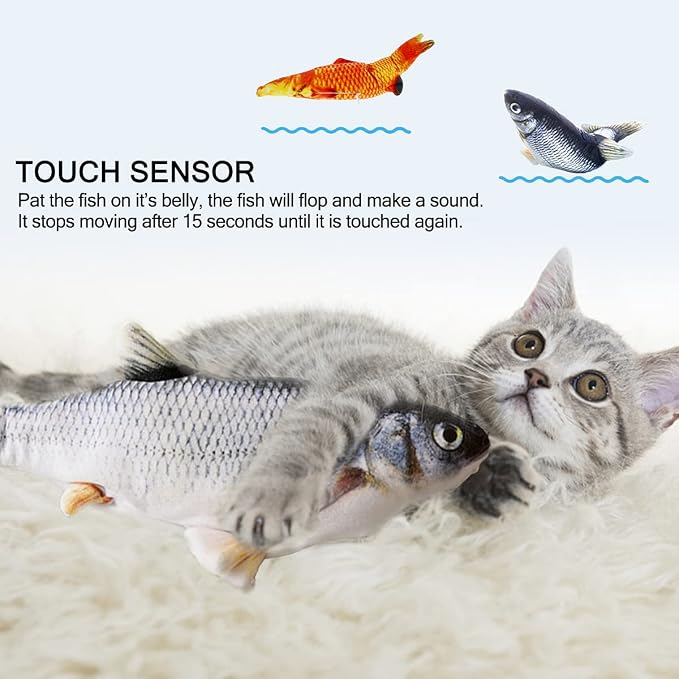 Tocirelo Cat Toys Interactive Flopping Fish with Catnip, Kitten Kicker Toy | 2Pack Interactive Motion Activated Cat Toys for Indoor Cats Self Play, 11" Automatic Floppy Fish Bored Kitty Enrichment - Image 2