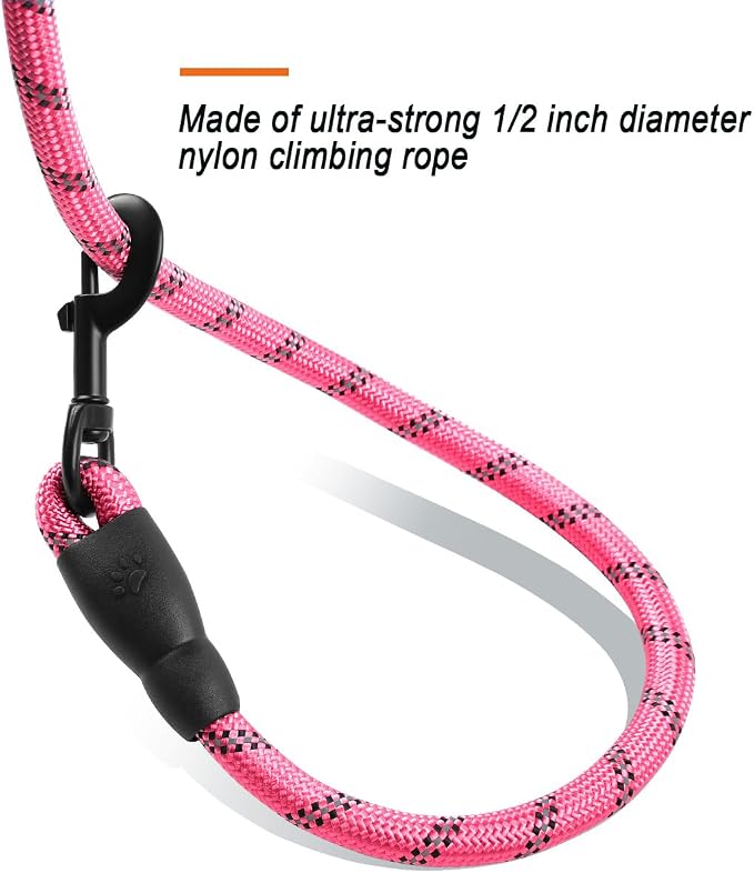 BARKBAY Dog Leashes for Large Dogs Heavy Duty Dog Leash 4/5/6 FT with Comfortable Padded Handle and Highly Reflective Threads for Medium Large Dogs Walking Training Running (5FT-1/2'',Pink) - Image 4