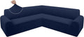 ALIECOM Corner Sectional Couch Covers Washable Sofa Cover L Shaped Couch Cover for Dogs Pets Stretch Soft Sectional Slipcovers with Non Slip Strips U Shape Furniture Protector (Navy, Large) by ALIECOM