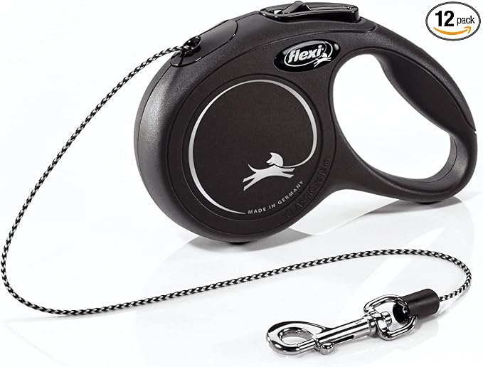 FLEXI® Classic XS Cord Retractable Dog Leash (Black)-10' for Extra Small,Tiny Dogs upto 18 lbs,Ultra Compact Pocket-Size,3-FingerGrip,German Quality,Tangle-Free,OneHand Brake,Pause & Lock (Pack of 12) by Flexi
