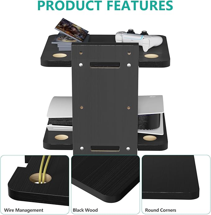 WALI Floating TV Shelf, 2 Tier Projector Shelf for DVD Players, Routers, Game Consoles, Cable Boxes, Living Room Decor Accessories, Wall Mount Shelves Holds Up to 22lbs (CS202NB), 2-Shelf, Black - Image 4