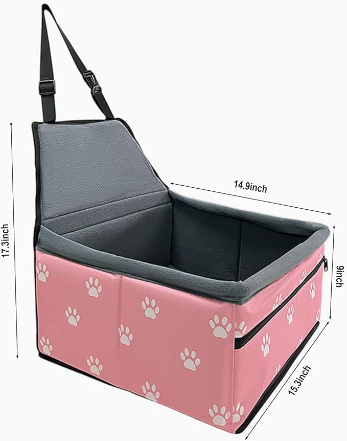 Pet Dog Booster Seat, Upgrading the Framed wall to Prevent Collapse，Breathable and Foldable Pet Car Basket，Removable andWashable pet car seat (Plush Pink) - Image 3
