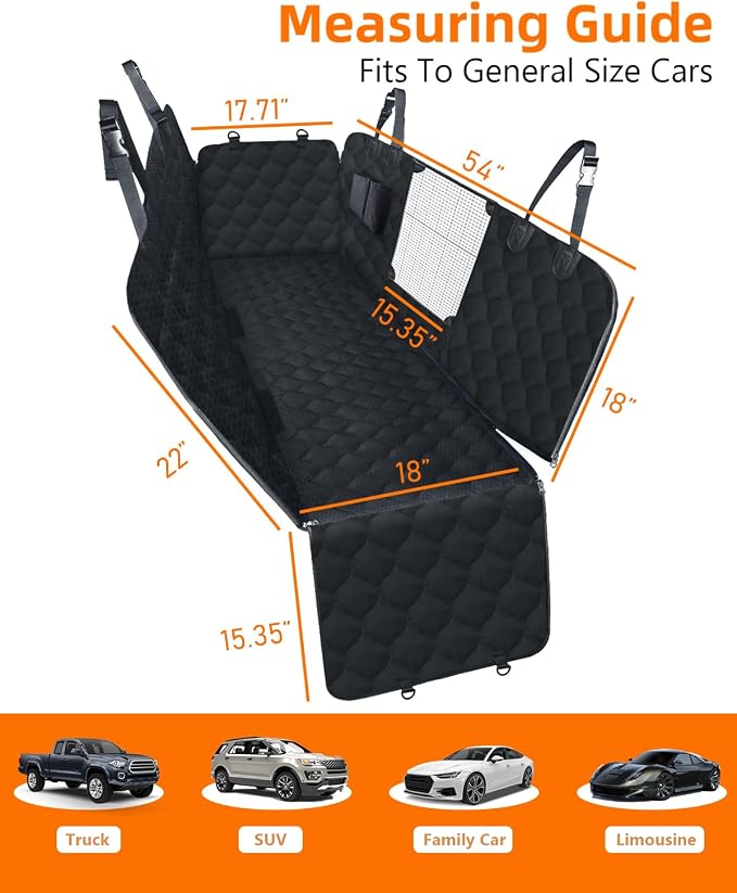 PETICON Dog Car Seat Cover for Back Seat, Waterproof Dog Hammock for Pets | Zippered Design Allows Passenger Seat Access, Mesh Window for Pet View, 600D Oxford, Prevents Scratches, Hair, Mud, and Dirt - Image 5