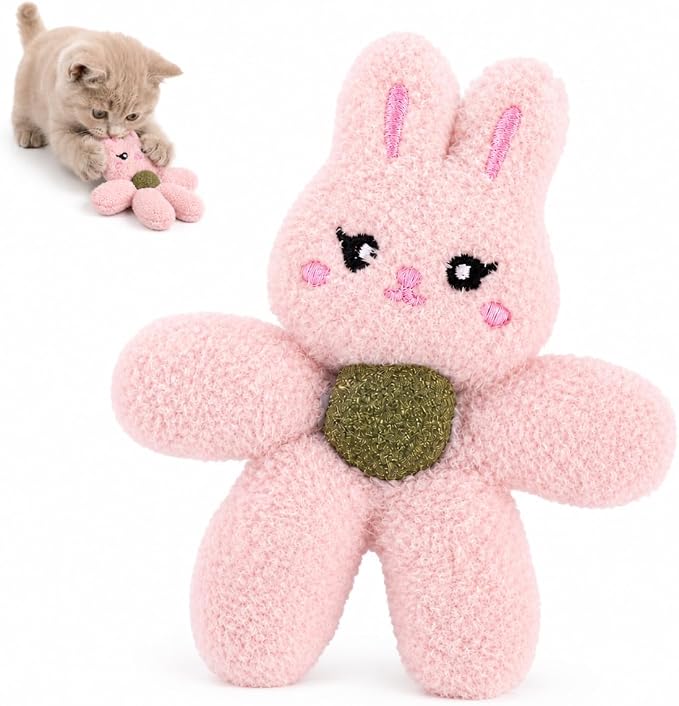 Plush Catnip Toys for Indoor Cats, Interactive Kitten Chew Toys for Teething & Dental Care, Durable Nylon Animal Shape Kicker Toy with Natural Catnip Ball for Boredom Relief (Rabbit) by Gavpepy