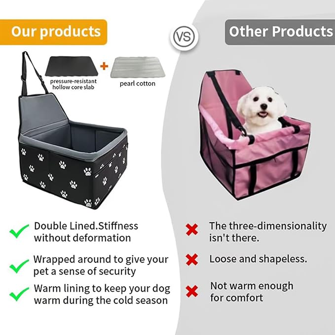 Pet Dog Booster Seat, Upgrading the Framed wall to Prevent Collapse，Breathable and Foldable Pet Car Basket，Removable andWashable pet car seat (Velvet Black) - Image 4
