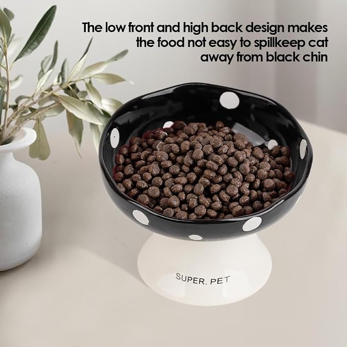 Black Mushroom Cat Bowl, Elevated Ceramic Bowl for Cats | Elevated, Ceramic, Whisker Friendly, Anti Vomitin,Cute Mushroom Design - Image 4