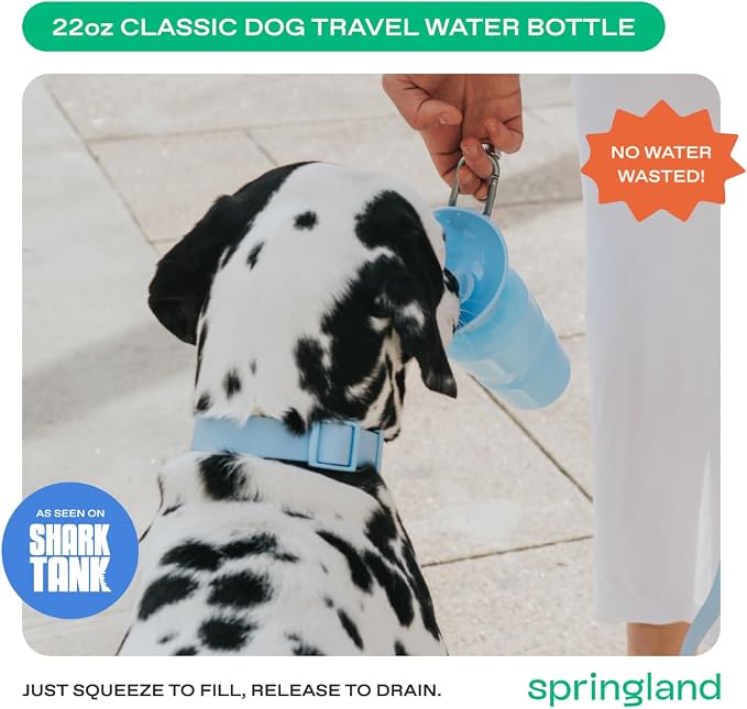 Springer Dog Water Bottle | Portable Travel Drinking Feeder Dispenser for Dogs & Puppies | As Seen on Shark Tank | Leak-Proof Bowl | BPA-Free | Outdoor Walking, Hiking & Travel | 22oz Blue - Image 2