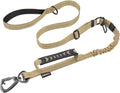 AUBELL Tactical Dog Leash Heavy Duty,4-6ft No Pull Bungee Leash,Brown | Reflective Dog Leash for Medium Large Dogs with Comfortable Padded Double Handle,Car Seat Belt,360 Degree Rotating Carabiner by AUBELL
