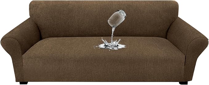 Waterproof Couch Cover, Leakproof Furniture Protector for Kids and Pets - Stretch Non-Slip Sofa Slipcover with Elastic Bottom that Stays in Place - Washable (Sofa, Chocolate) by Unknown