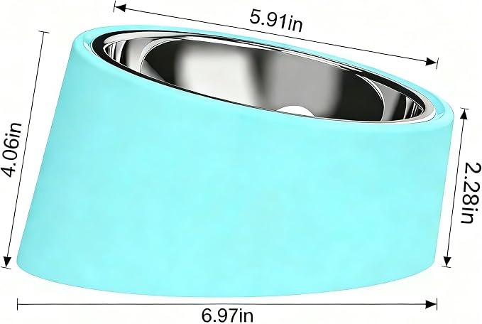 15° Tilted Dog Bowl for Small Dogs Flat-Faced Breeds - Anti-Choke Ergonomic Elevated Feeder Non-Slip Base - 2-in-1 Detachable Stainless Steel Food & Water Bowls - Calm Blue Cool & Clean - (Ｍ, Blue) - Image 3
