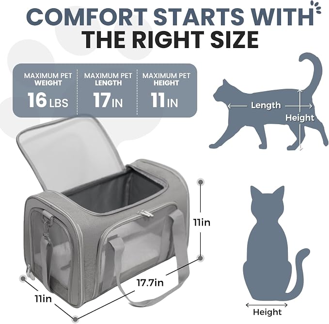 Soft-Sided Cat Carrier 18x11x11 in Expandable Travel Pet Bag 15LBS | For Cats and Small Dogs with Anti-Scratch Mesh Washable Mat Collapsible Escape-Proof Airline Approved with Shoulder Strap - Image 2