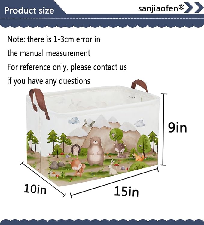 Sanjiaofeng Rectangular Forest Animals Kids Laundry Basket Animal Hamper for Nursery Waterproof folding Kids Storage Basket Woodland Animals Room Decor Books Box Gift Baskets(Mountain animal) - Image 7
